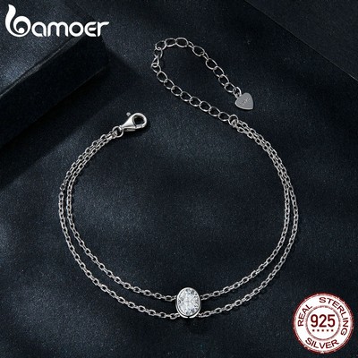 BAMOER Vòng Tay Bạc 925 Hai Lớp 1ct Thời Trang Cho Nữ MSB012