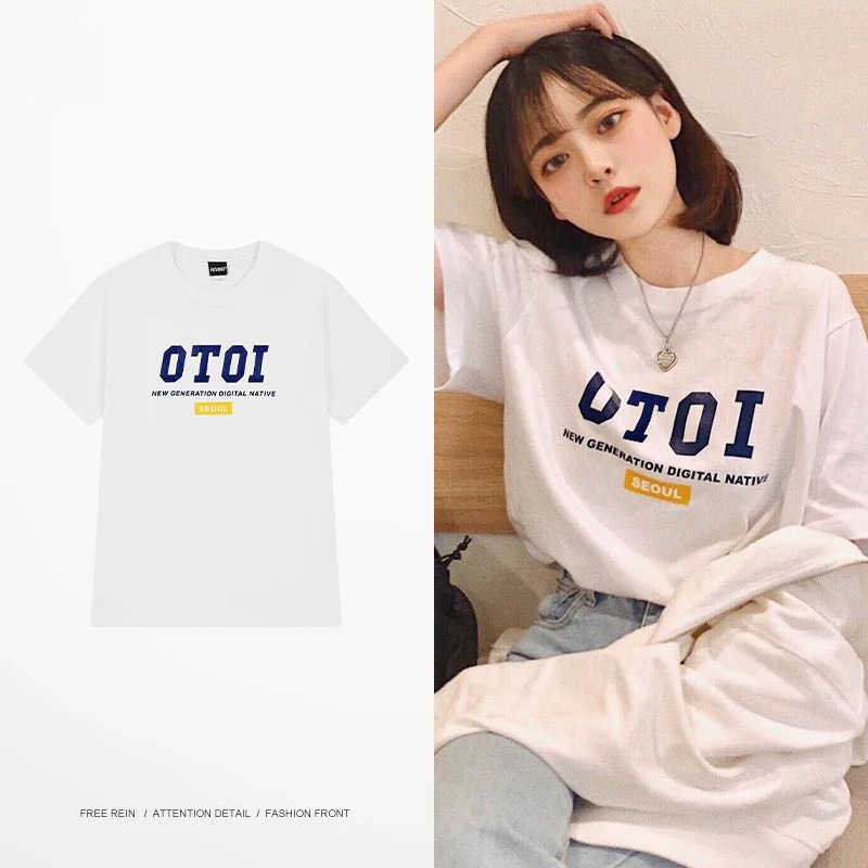 Áo thun nữ form rộng Guguno cotton cổ tròn in basic