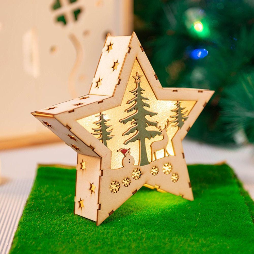 Btlimer Phụ Kiện Trang Trí Cây Thông Noel Bằng Gỗ Phát Sáng Trong Đêm Hình Ông Già Noel Nai Sừng Tấm