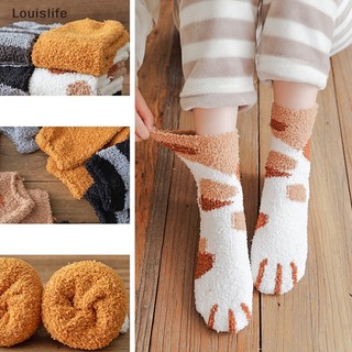 Louislife vớ lông cừu san hô dày ấm áp mềm mại hình bàn chân mèo dễ thương cho nữ