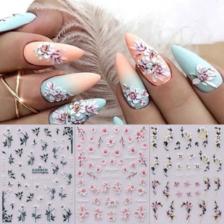 Hama Đề Can Dán Móng Tay Họa Tiết Hoa Nổi Xuân Hè 5d Màu Hồng Đen Trắng