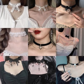Gothic Ren Choker Dây Chuyền Nữ Retro Trắng Nhung Xương Đòn Dây Chuyền Tiệc Halloween Trang Sức Quà Tặng