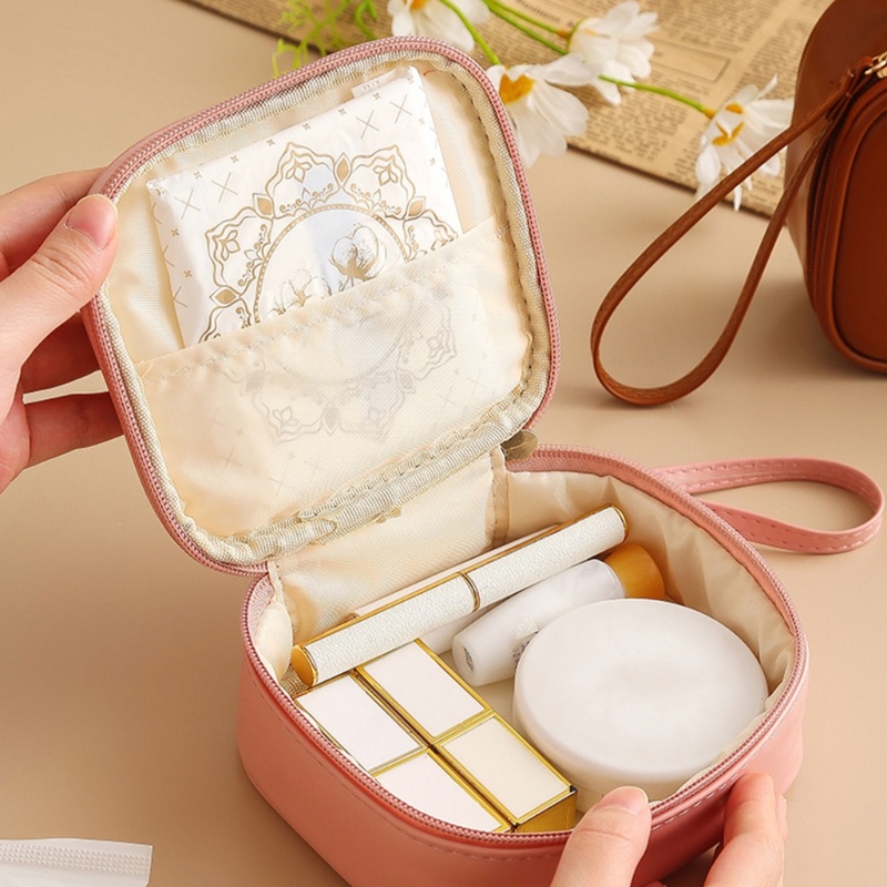 Lidu1 Túi Đựng Mỹ Phẩm Trang Điểm Vuông Nhỏ Bằng pu Đựng Khăn Ăn / Son Môi / Dây Cáp Tai Nghe Màu Trơn