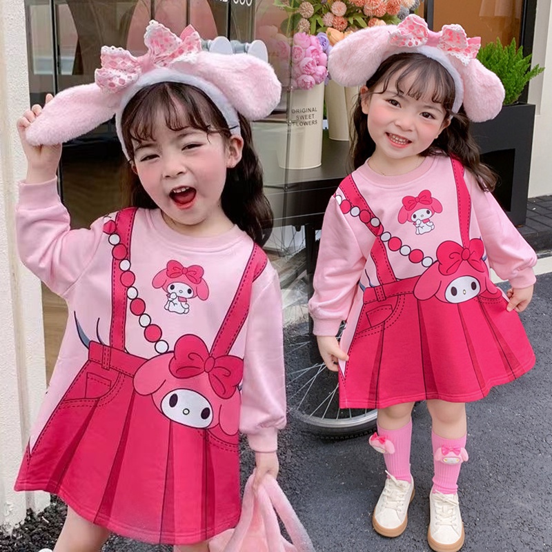 Kuromi Bộ Đầm Hóa Trang Công Chúa sanrio Tay Dài Màu Tím Hồng Dành Cho Bé Gái