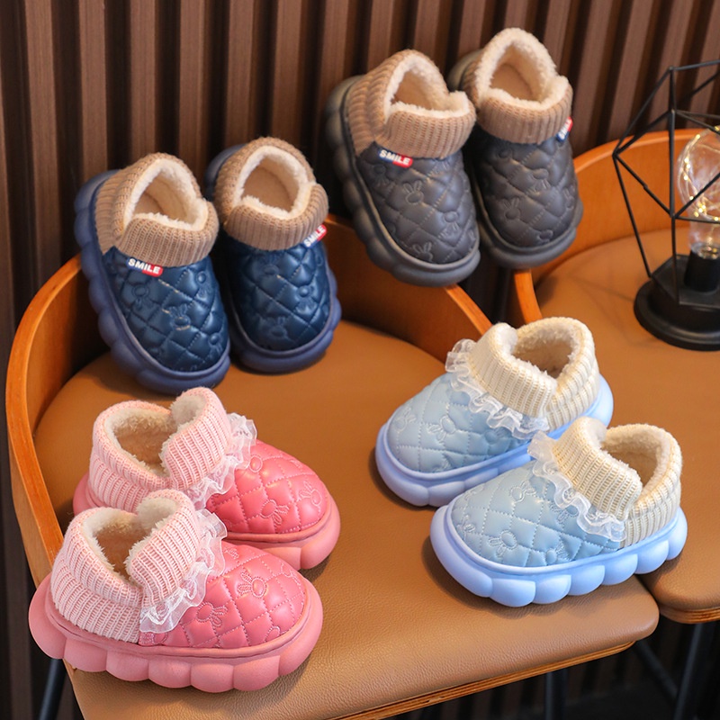 Giày Da pu Lót Lông Cừu Dày Dặn Mềm Mại Chống Trượt Không Thấm Nước Có Size 22-35Xl Thời Trang Mùa Đông Cho Bé