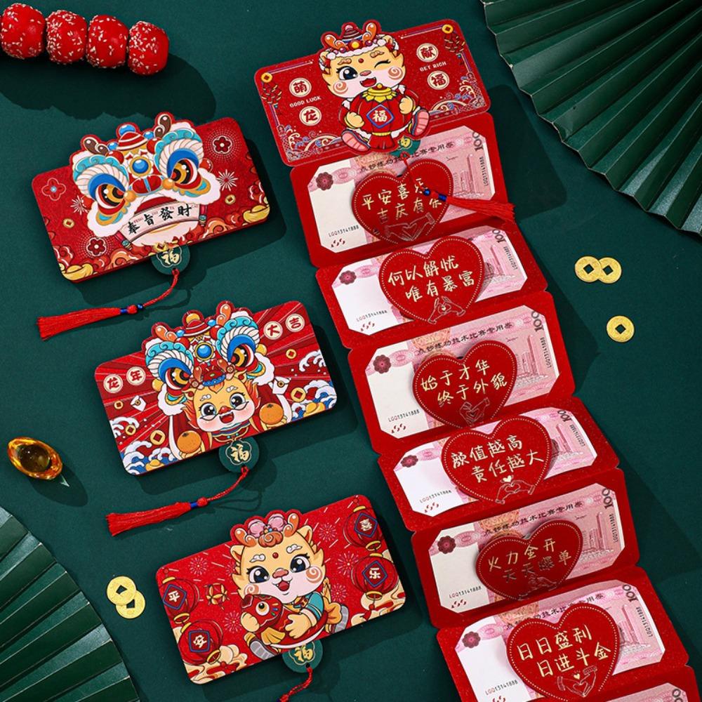 Bao Lì Xì Đỏ Hình Chữ Nhật Năm Mới angpao cny angpaw May Mắn Phong Cách Trung Hoa Có Thể Gập Lại