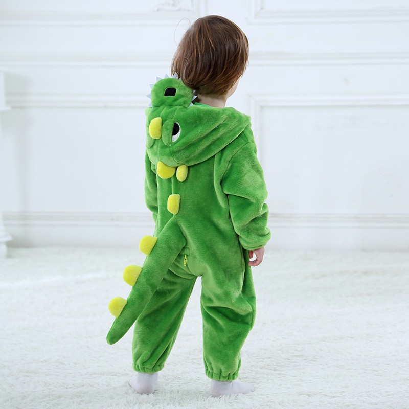 Bộ Áo Liền Quần In Hình Khủng Long Hoạt Hình Dễ Thương Thời Trang Mùa Đông Cho Bé
