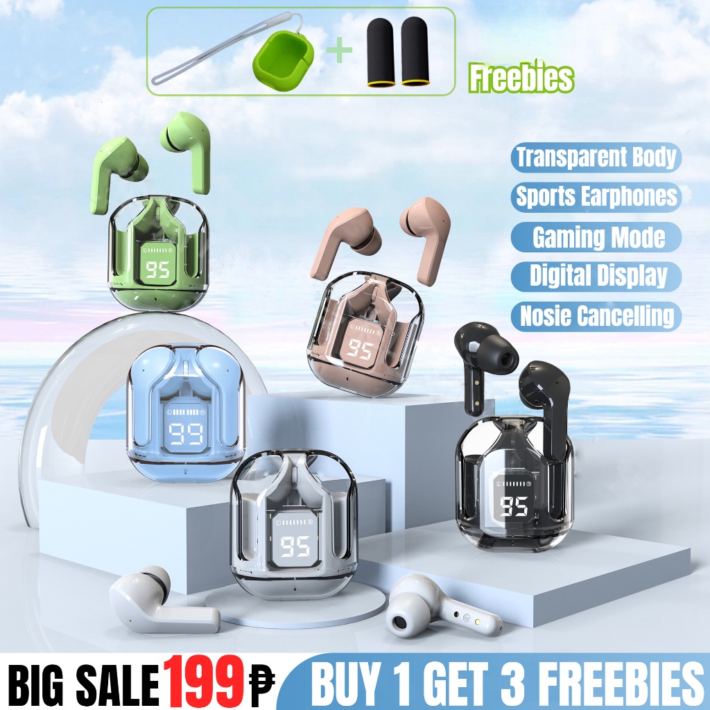 Tai Nghe Nhét Tai (3 freebies: silicon + Dây Đeo + Tay Áo Chơi game) 6 Màu Trong Suốt Chống Ồn