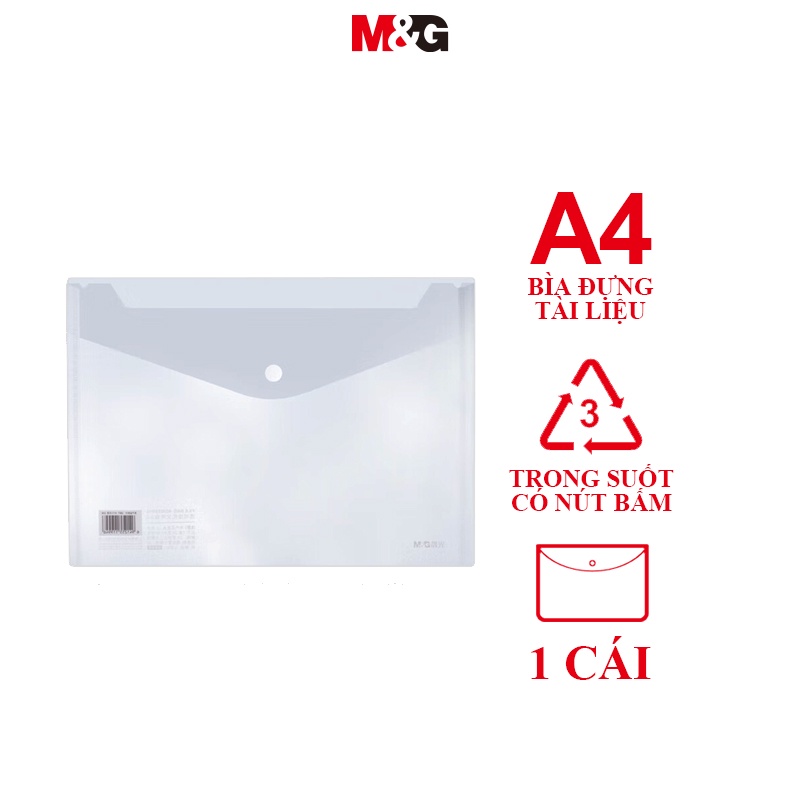 Túi giấy văn phòng phẩm A4 màu trắng trong suốt M & G dành cho sinh viên nút xuống