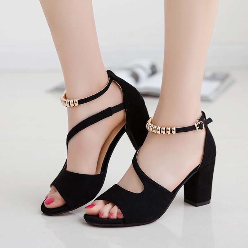Sandal Cao Gót Đế Dày Bằng Da Lộn Đính Hạt Thời Trang Mùa Hè Hàng Mới 2023 Dành Cho Bạn Nữ