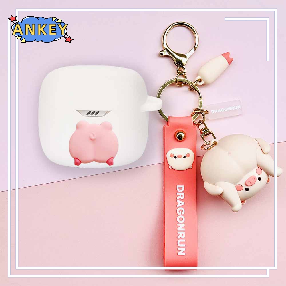 For JBL Tune Flex 225 220 Earphone Silicone Case Cute Pig Earbuds Soft Protective Headphone Cover Headset Skin with Pendant