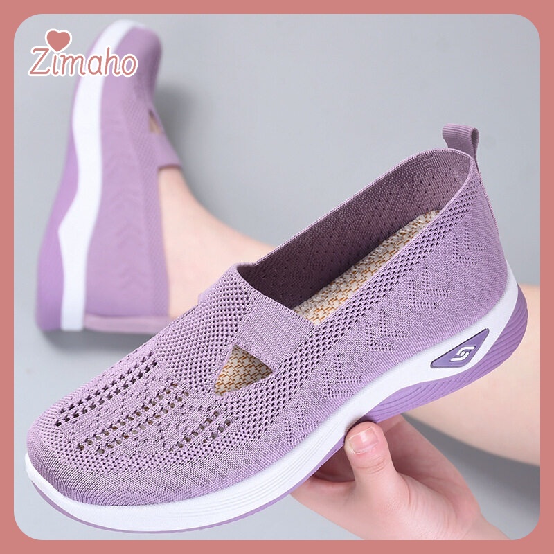 ZIMAHO❤ Giày Lười Vải Rỗng Nhẹ Thoáng Khí Không Trượt Thoải Mái Cho Phụ Nữ Trung Niên