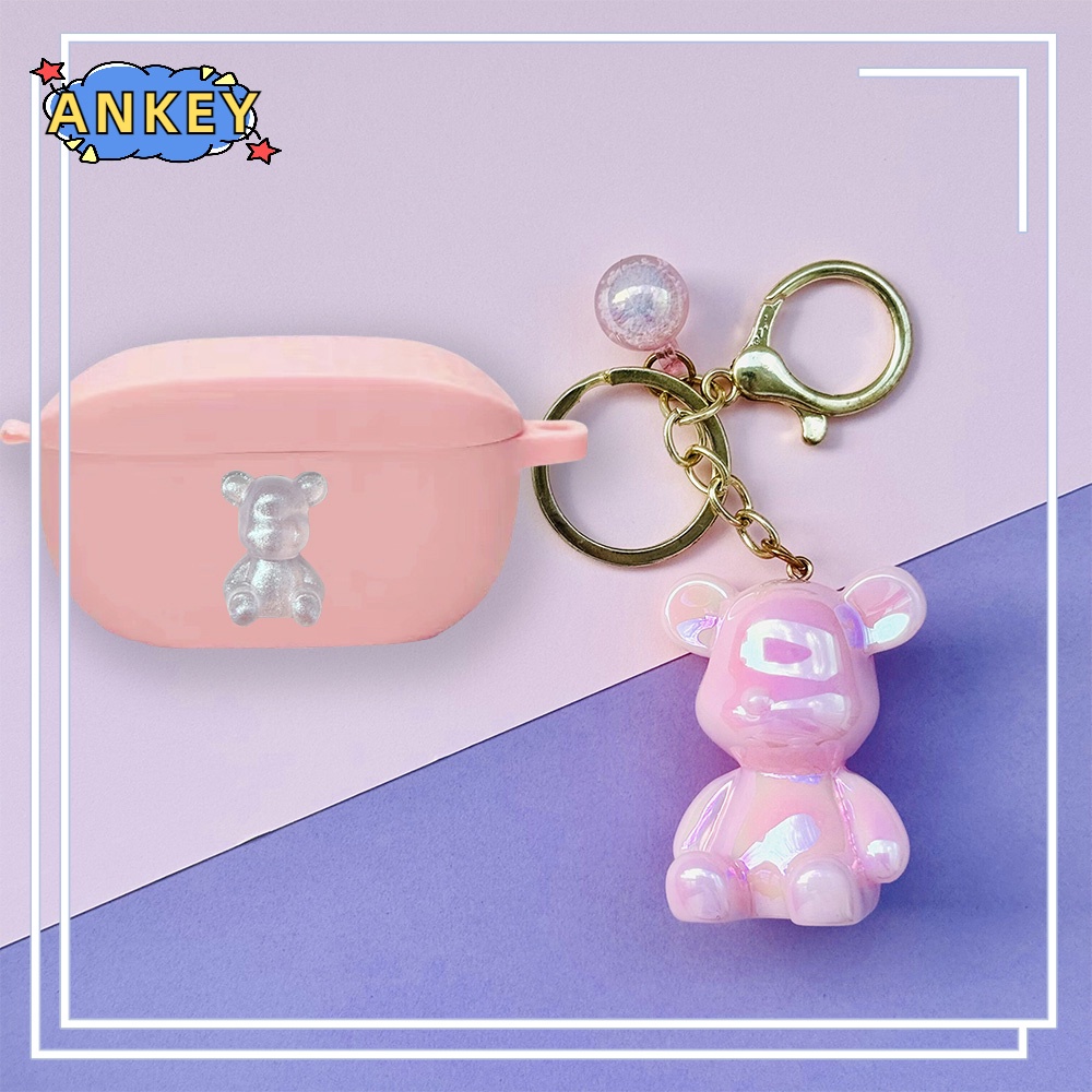 For JBL Wave Buds Vibe Buds / Wave 100 Earphone Silicone Case Cute Bear Earbuds Soft Protective Headphone Cover Headset Skin with Pendant