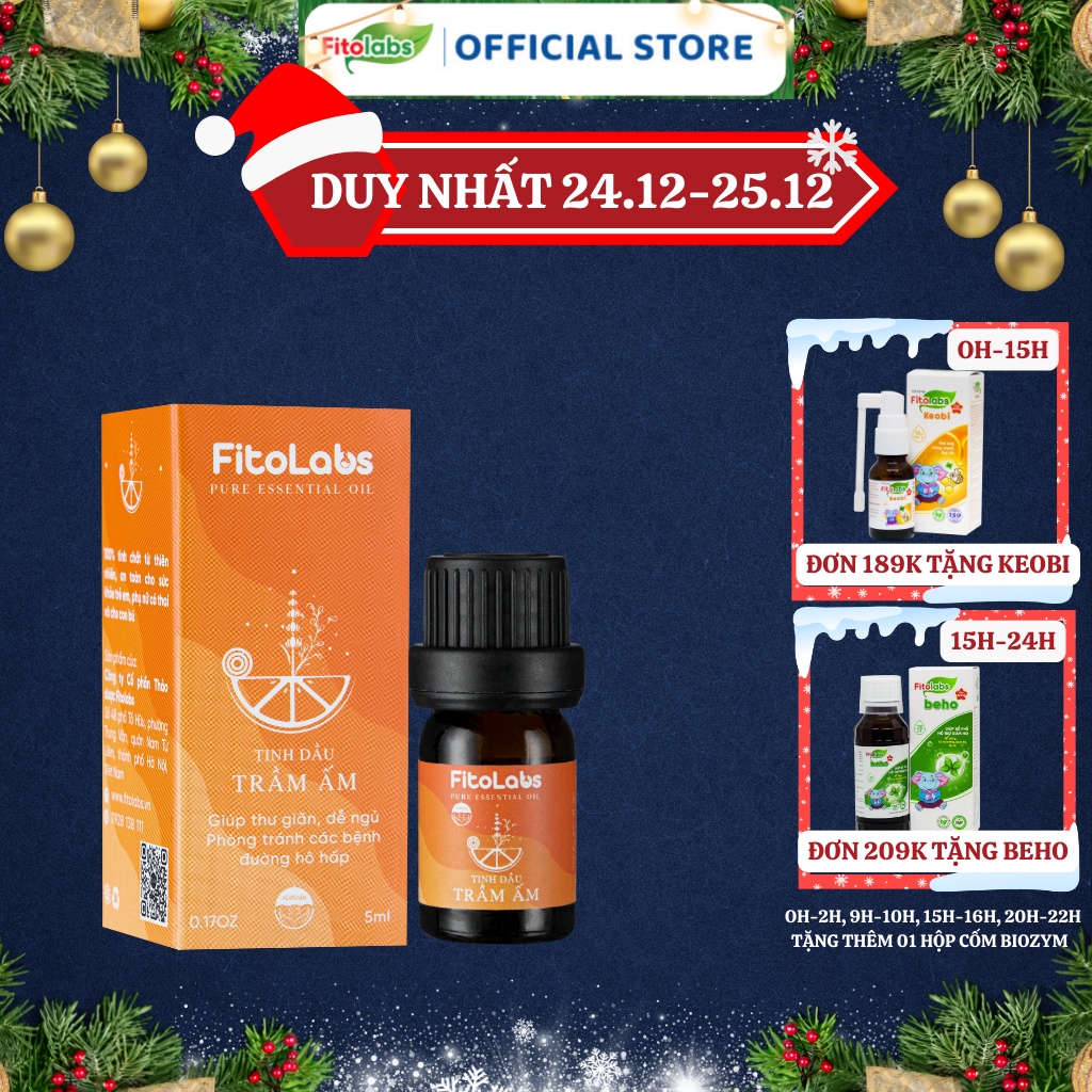 Tinh Dầu Trầm Ấm FITOLABS Mang Lại Không Gian Thơm Mát, Thư Giãn, Ngủ Ngon, Phòng Bệnh Hô Hấp Lọ 5ml & 10ml