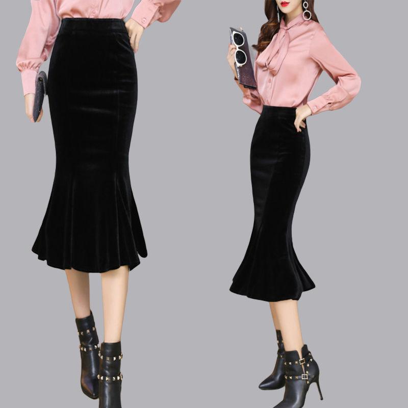 Chân Váy Nhung Dài Ôm Dáng Màu Trơn Thời Trang Dành Cho Nữ