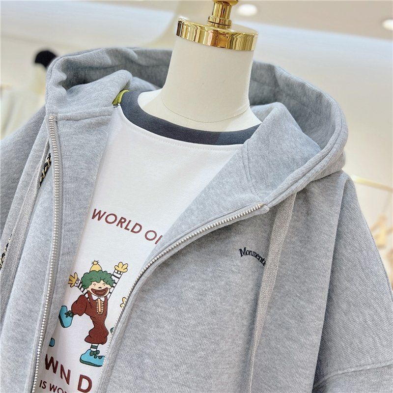 Áo Khoác Khóa Kéo Có Mũ Trùm Dáng Rộng Thời Trang Mùa Xuân Thu Hàn Quốc