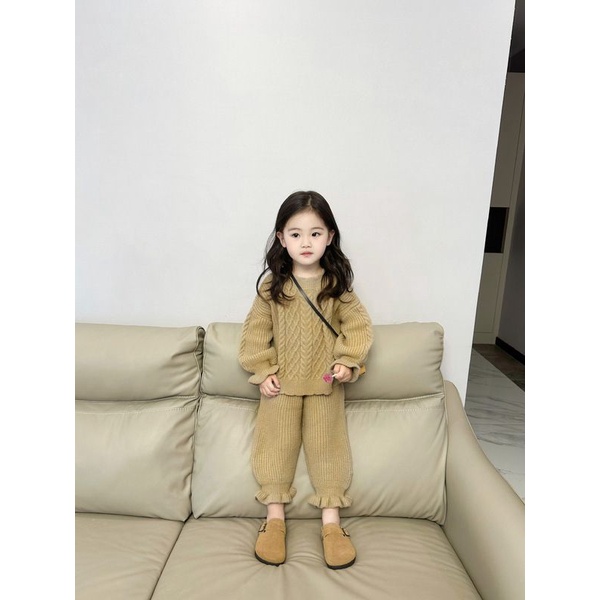 Bộ Áo Len Tay Dài + Quần Dài Phong Cách Hàn Quốc Thời Trang Thu Đông Cho Bé Gái