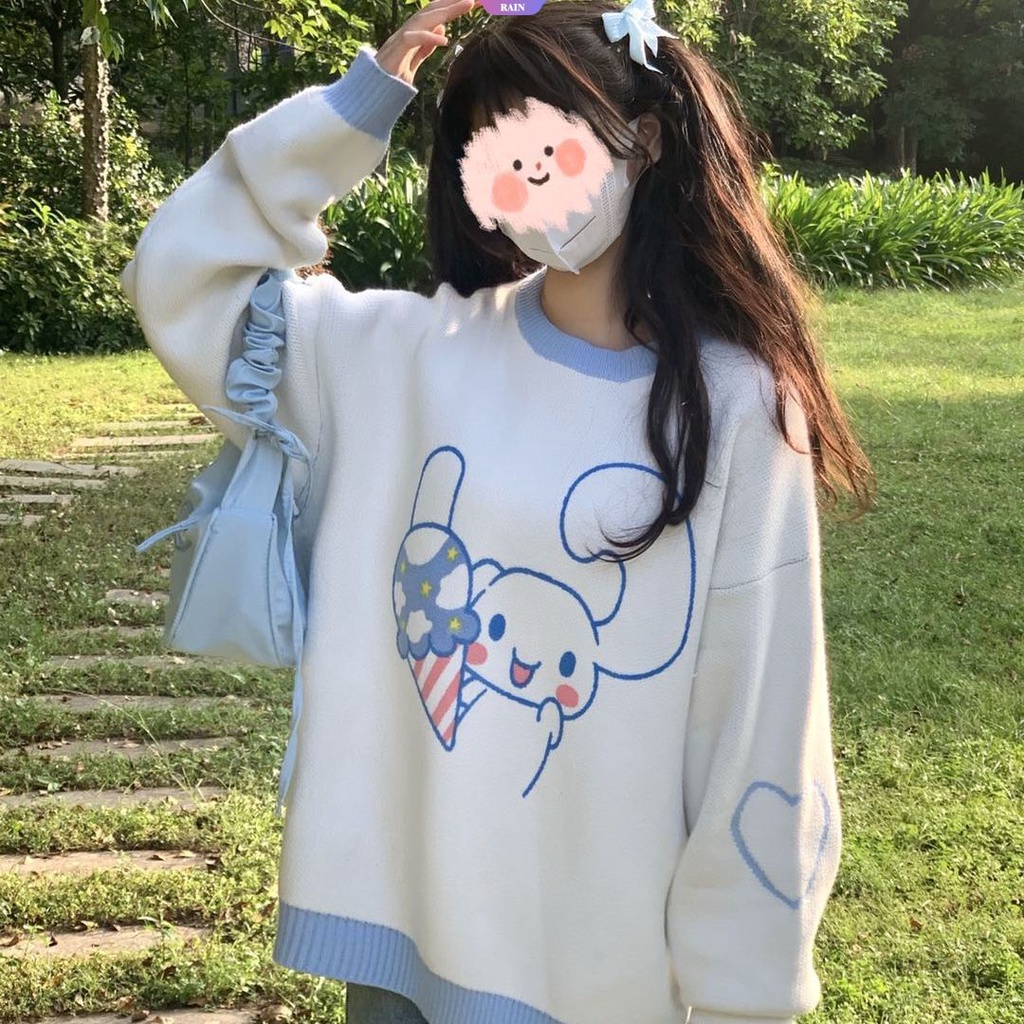 Kawaii sanrios Áo sweater Dệt Kim Chui Đầu Dáng Rộng Tay Dài Hình anime kawaii cinnamoroll my melody Dễ Thương Ngọt Ngào Cho Nữ