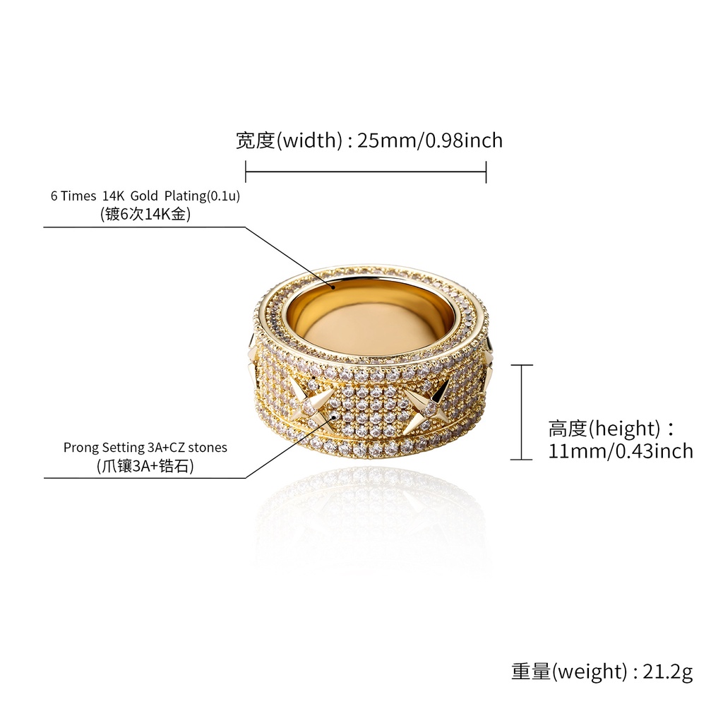 Nhẫn Mạ Vàng Đính Đá zircon Toàn Diện Phong Cách hip hop Thanh Lịch Cho Nam Và Nữ