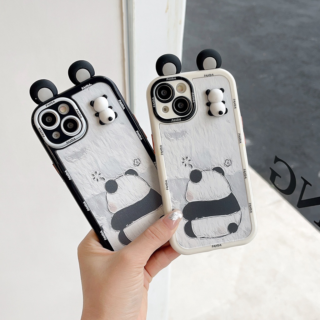 Ốp Điện Thoại Viền Kem Hình Gấu Trúc 3d Chống Rơi Cho iphone 14 pro max 14pro 14 13 pro max 12 pro max 11 xr xsmax