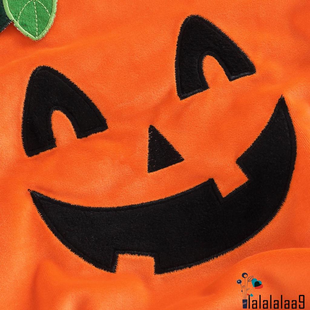La-baby Bộ Áo Liền Quần Sát Nách Thêu Họa Tiết Bí Ngô Mặt Cười Kèm Giày Vớ Phong Cách halloween Cho Bé