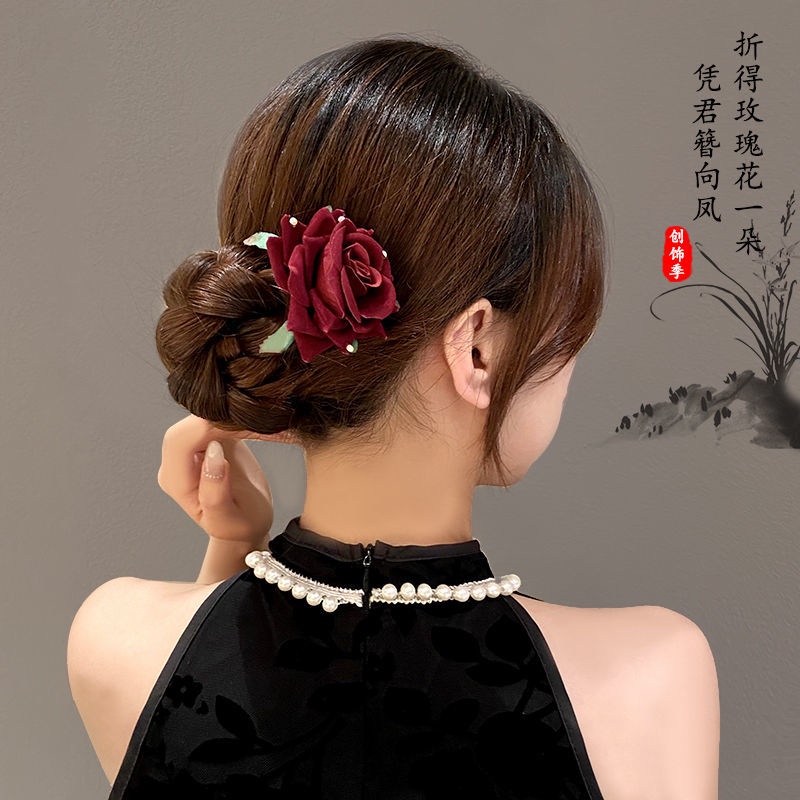 Trâm Cài Tóc Đính Hoa Hồng Tua Rua Phong Cách Cổ Điển Cho Cô Dâu