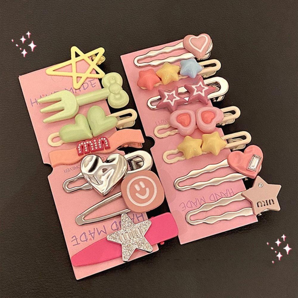 Oceanmap set 7 Kẹp Tóc Hình Ngôi Sao / Chữ Cái Đính Đá Bằng Kim Loại Màu Bạc Phong Cách Hàn Quốc Dễ Thương Cho Bé y2k