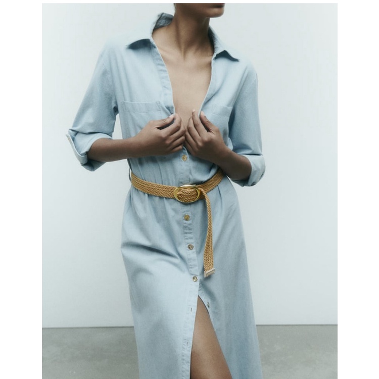 Zara Đầm Sơ Mi Tay Phồng Có Túi Cài Khuy Thời Trang Mùa Hè 23 Kiểu Mới8036299