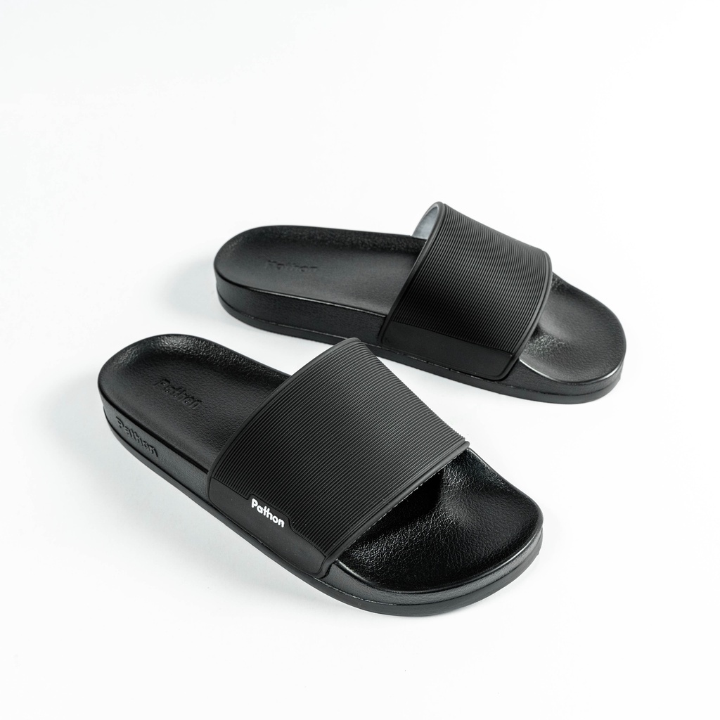 Dép nam nữ quai ngang slipper Pathon quai PVC và đế PU đen quai đen SD23NHAM