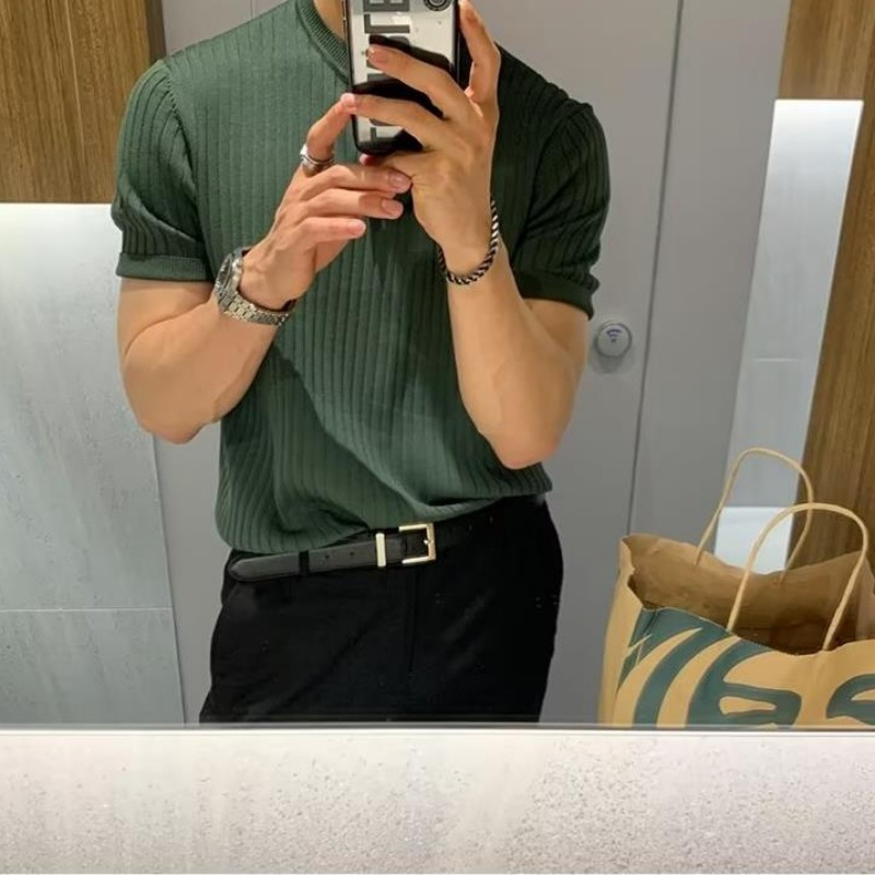 Áo Thun polo Dệt Kim Tay Ngắn Dáng Rộng Màu Sắc Đơn Giản Phong Cách hong kong Thời Trang Mùa Hè Cho Nam