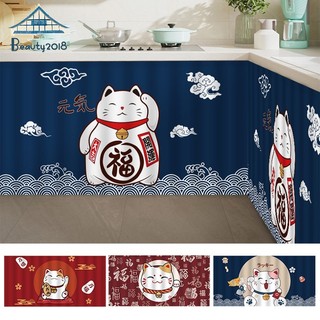 Rèm treo cửa ngắn in hình mèo may mắn không cần khoan lỗ trang trí nhà bếp