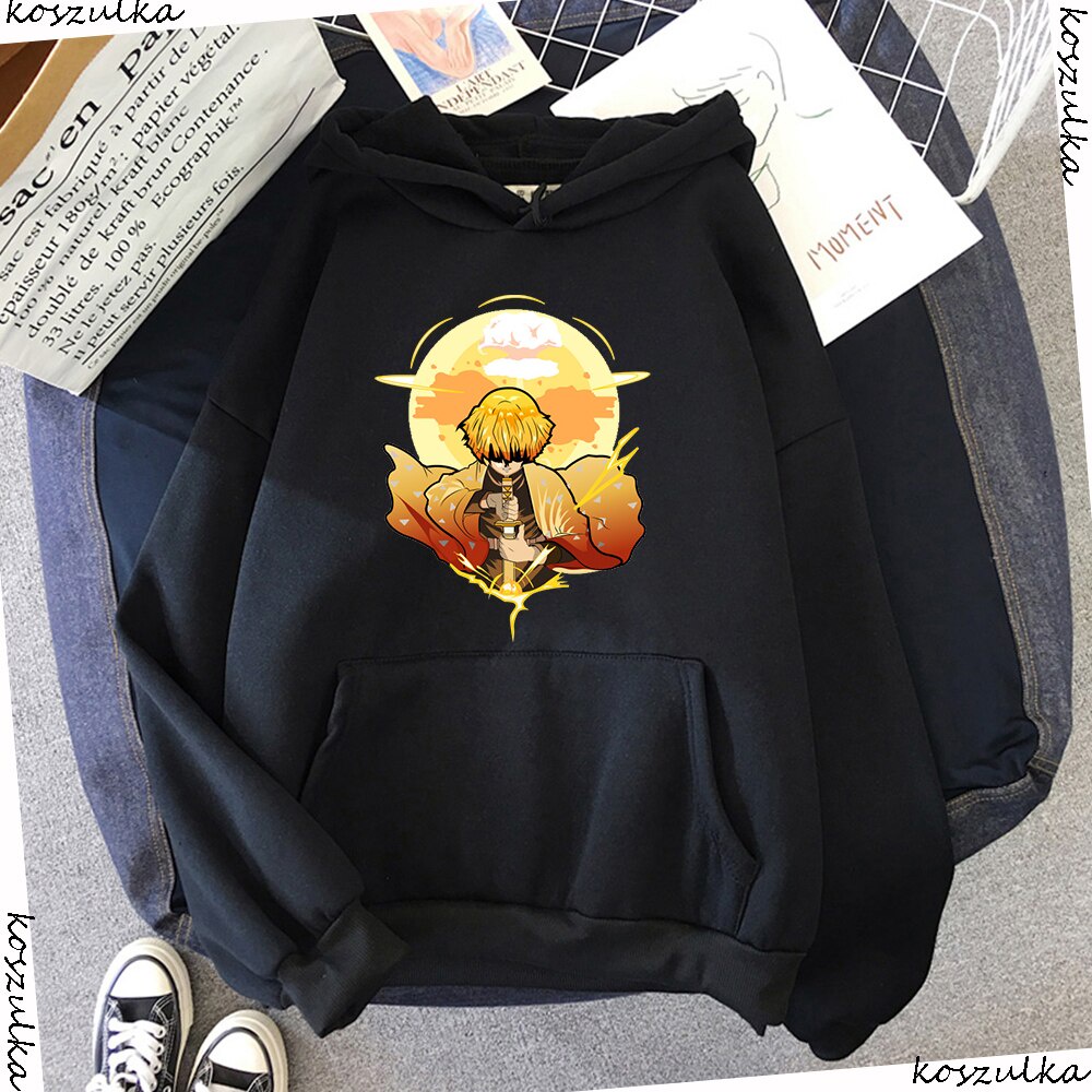 Áo Hoodie Mùa Đông In Hình Anime Demon Slayer Zenitsu Phong Cách Đường Phố Cho Nam