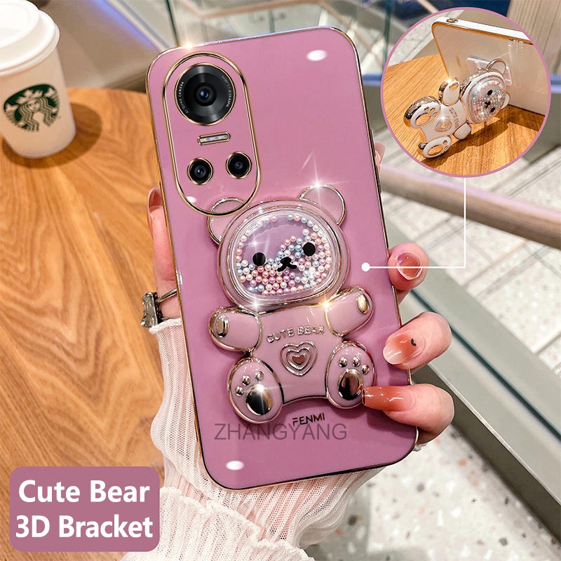 Ốp lưng oppo reno 10 reno 10 pro Ốp Điện Thoại tpu Dẻo Mạ Màu 3D In Hình Gấu Nhỏ Đáng Yêu Có Giá Đỡ Cho oppo reno 10 reno 10 pro