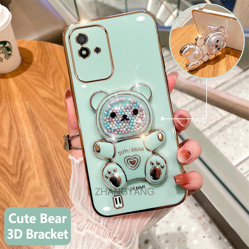 Ốp lưng realme narzo 50i Ốp Điện Thoại tpu Dẻo Mạ Màu 3D In Hình Gấu Nhỏ Đáng Yêu Có Giá Đỡ Cho realme narzo 50i