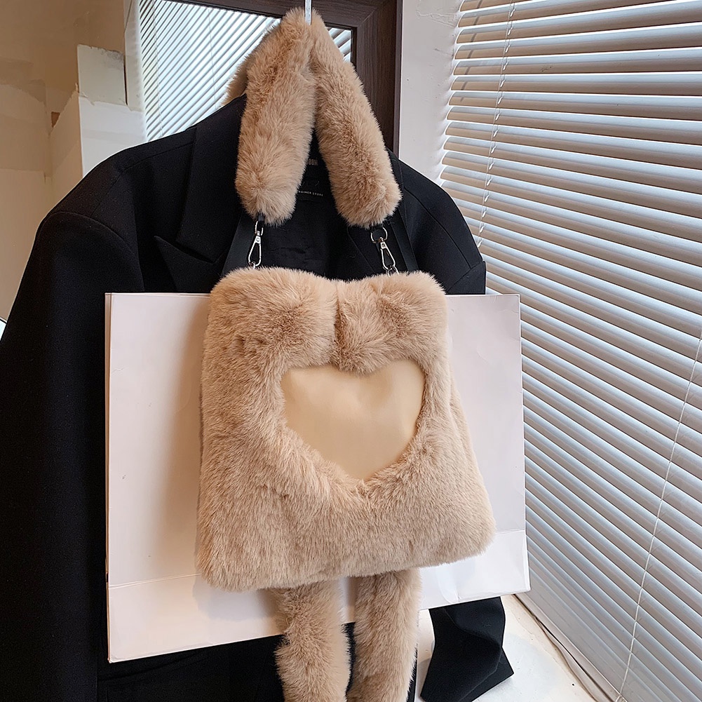 Túi tote Đeo Chéo Vai Xách Tay Hình Trái Tim Lông Xù Mềm Mại Thời Trang Đơn Giản Dành Cho Bạn Nữ