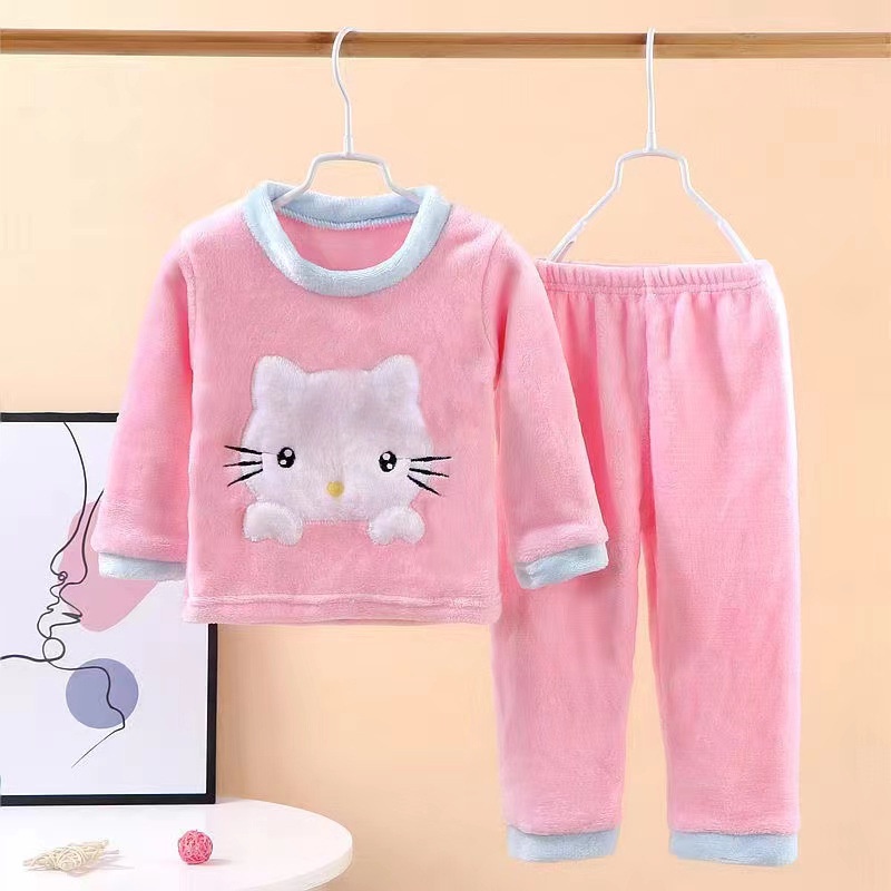 Amila Bộ Đồ Ngủ Tay Dài Chất flannel Dày Dặn Giữ Ấm Thoải Mái Thời Trang Cho Bé Trai Và Gái