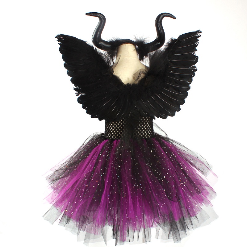 Đầm Hóa Trang halloween Nhân Vật Phù Thủy Ác Quỷ Có Cánh Cho Bé Gái