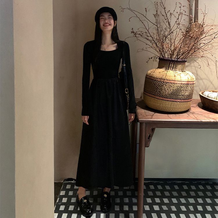 Đầm Chữ a Tay Dài Cổ Vuông Cao Cấp Thời Trang Mùa Thu Dành Cho Nữ