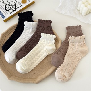 Zxyouping Vớ cotton Trắng Ngắn Phối Ren / Vớ lolita jk Nhật Bản Có Diềm Xếp Nếp Cho Nữ