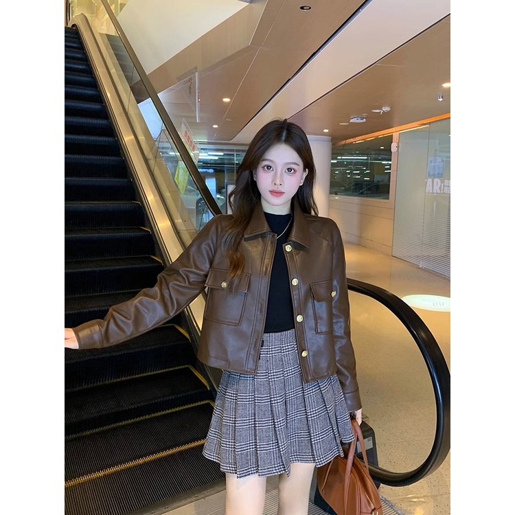 Áo Khoác Da Tay Dài Dáng Rộng Phong Cách retro Đường Phố Thời Trang Mùa Thu 2023 Dành Cho Nữ