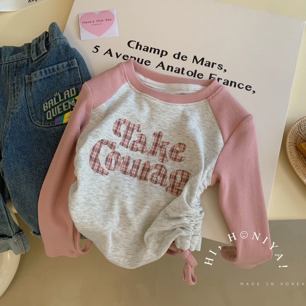 Áo Thun Dài Tay Phối Dây Rút Thời Trang Mùa Thu 2023 Dành Cho Bé Gái