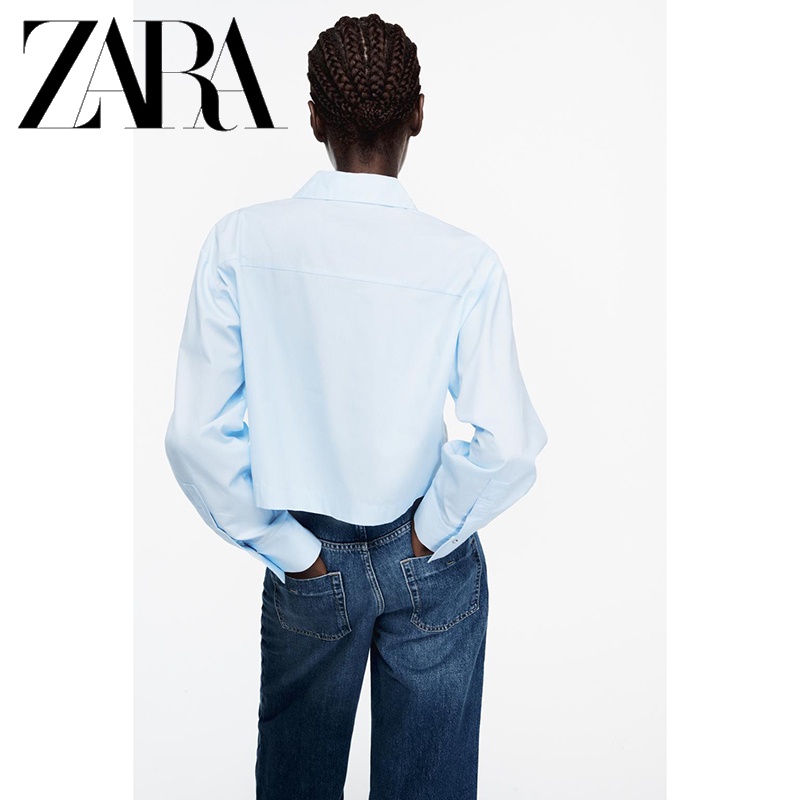 Zara Áo Sơ Mi Ngắn Đính Đinh Tán Thời Trang Mùa Thu Dành Cho Nữ