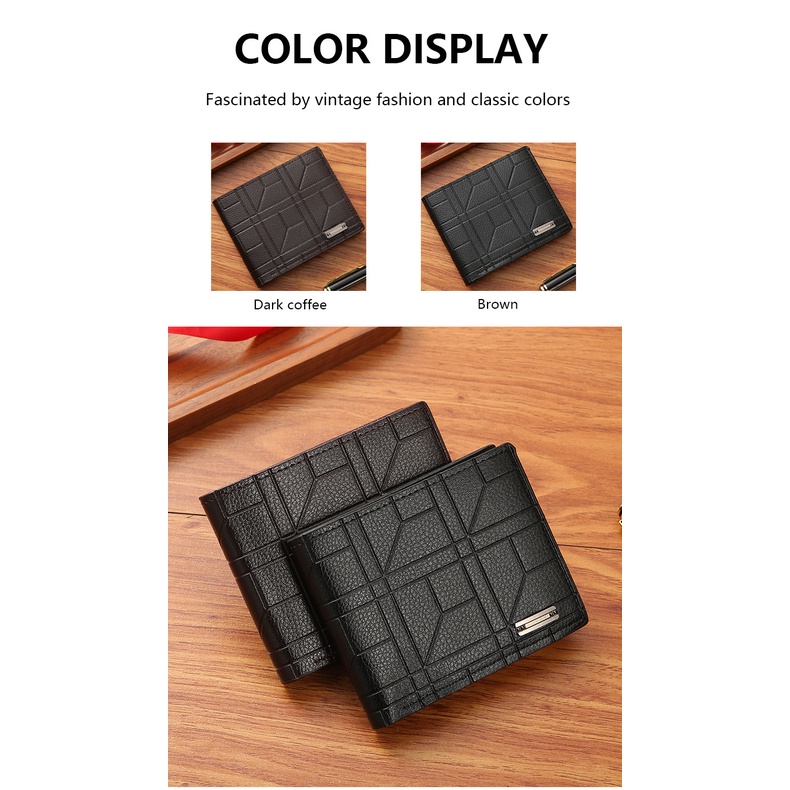 Ví Da Nam Dáng Ngắn Họa Tiết Caro Thời Trang Sang Trọng Giá Đỡ