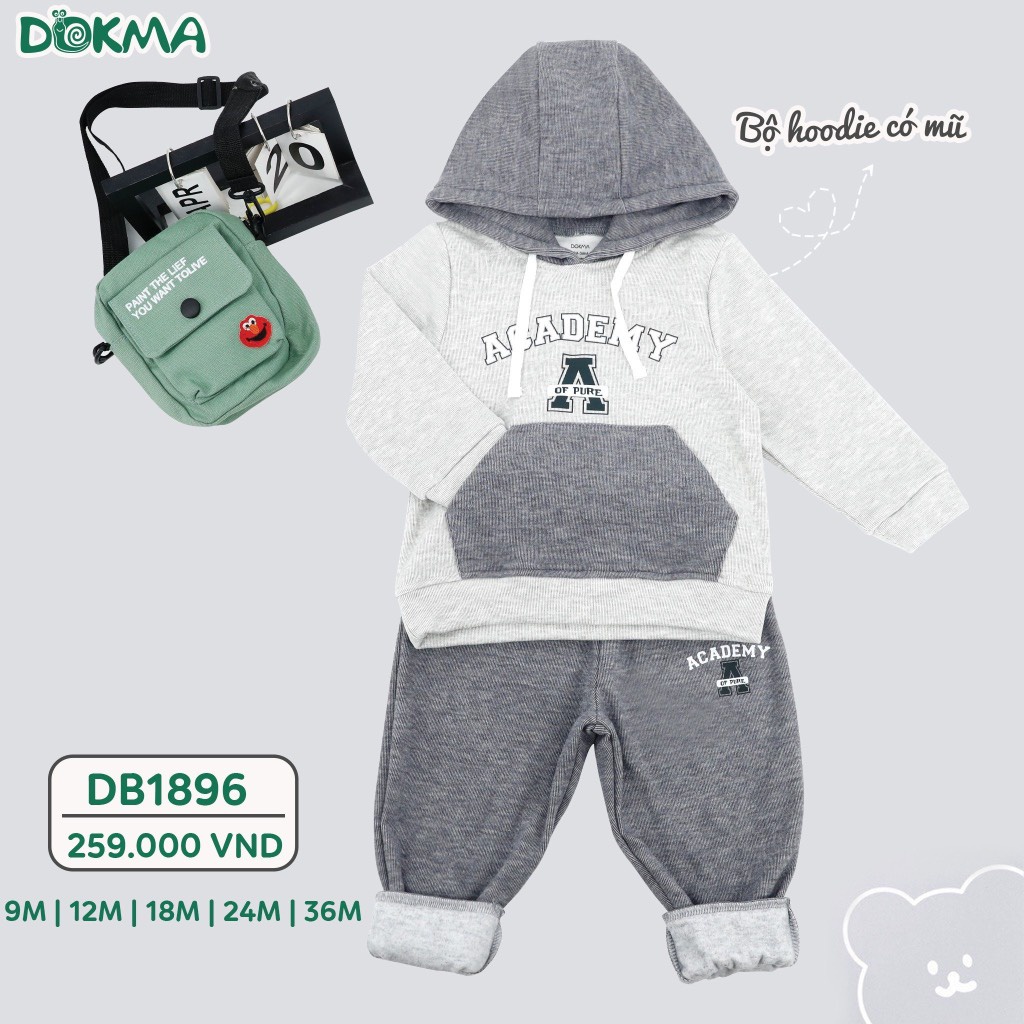 Bộ hoodie Dokma dài tay nỉ nhung cho bé