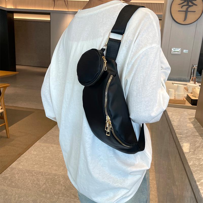 Bộ 2 Túi Đeo Hông Màu Trơn Có Khóa Kéo Tiện Dụng Mang Theo Du Lịch Cho Nữ