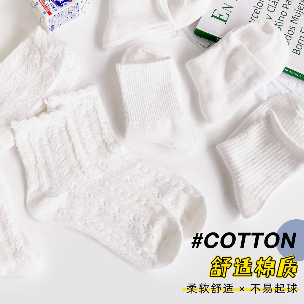 Vớ cotton Mỏng Màu Trắng Phối Ren Dễ Thương Phong Cách Nhật Bản Thời Trang Mùa Hè Cho Nữ