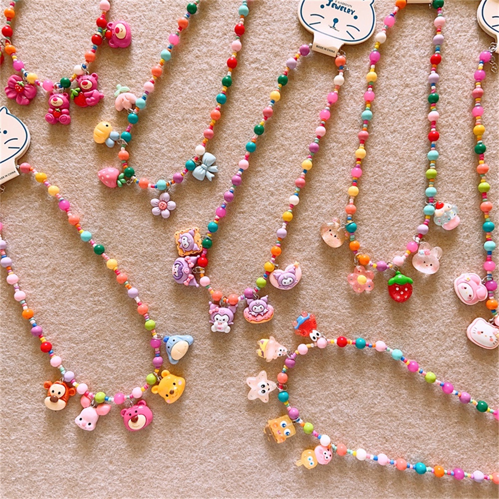 Sanrio Kuromi Dâu Gấu Vòng Cổ Trẻ Em Dễ Thương Nhựa Nhiều Màu Sắc Hoạt Hình Vòng Cổ Bé Gái Vòng Cổ Tặng-top3C01