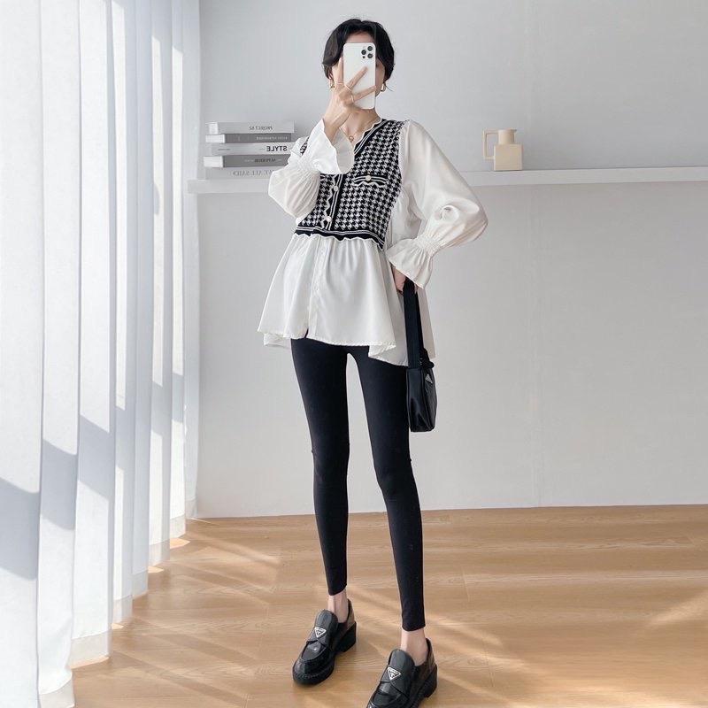 Áo bầu Nữ Tay Dài Cổ Chữ v Giả Hai Lớp Thời Trang Quyến Rũ