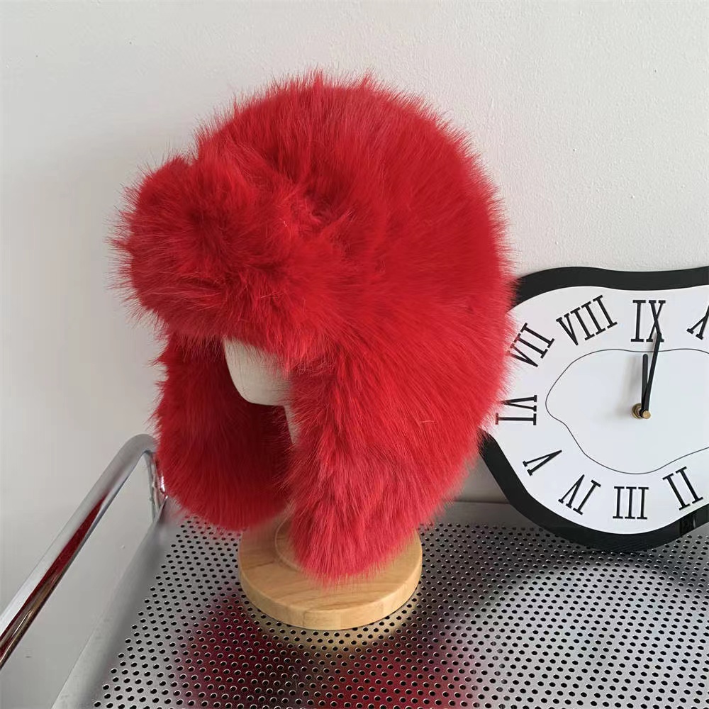 Ins Mũ Lông Giả Lông Chồn Nhỏ Che Tai Bảo Vệ Mặt Giữ Ấm Trượt Tuyết Mùa Đông Phiên Bản Hàn Quốc lei feng Cho Nữ