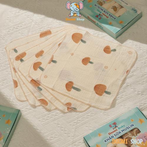 Set 6 Khăn Sữa Cho Bé Vải Muslin 2 Lớp Cao Cấp Chính Hãng Doomi Baby - HT635